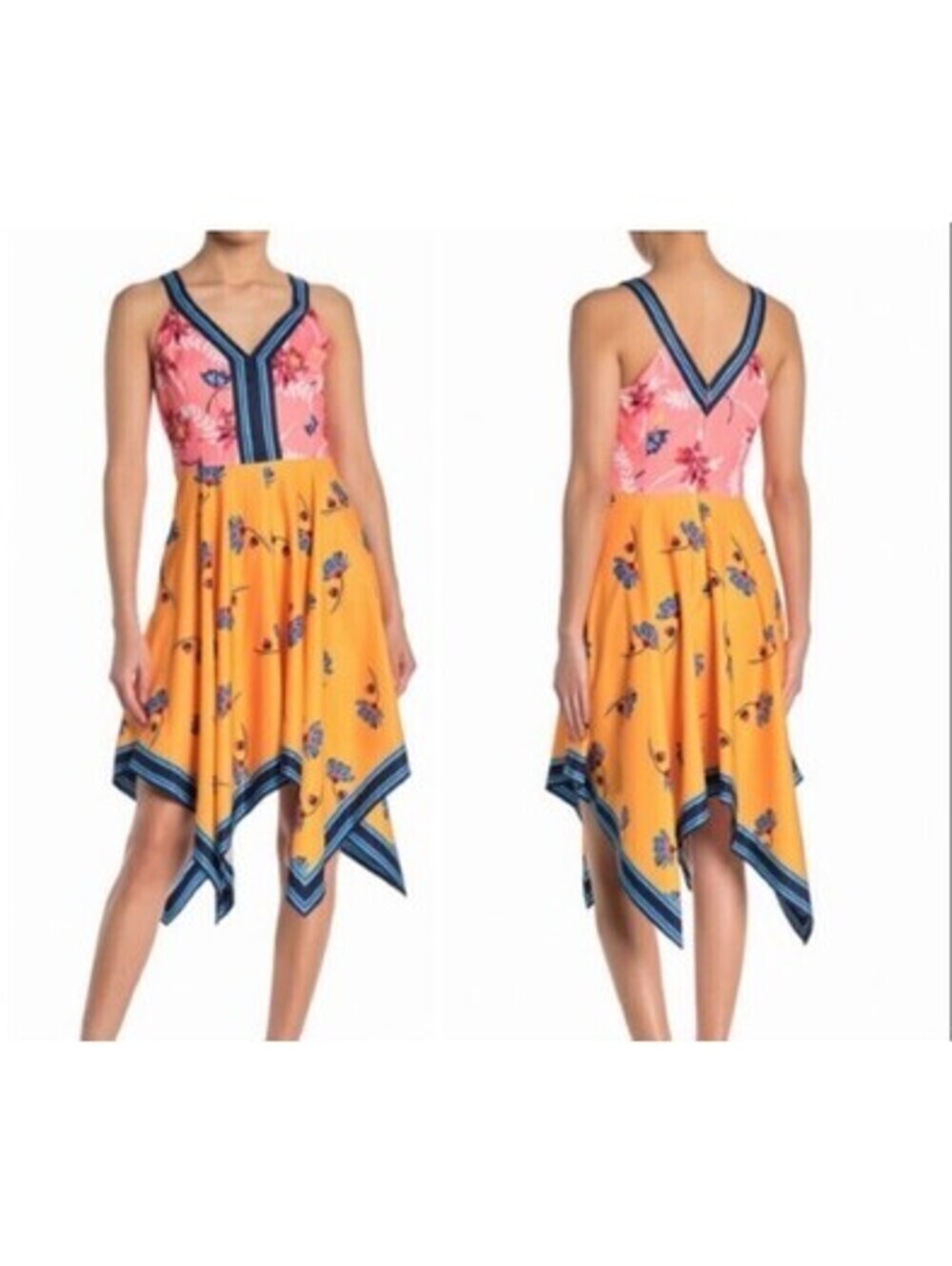 GUESS | Sz 12 | Pink and mustard floral color-block dress